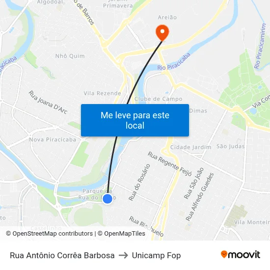 Rua Antônio Corrêa Barbosa to Unicamp Fop map