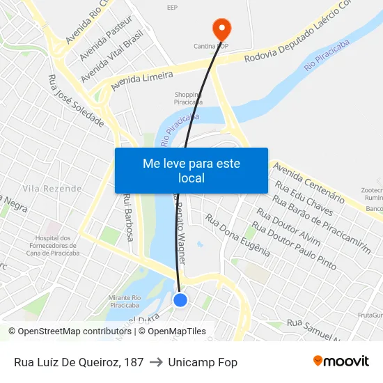 Rua Luíz De Queiroz, 187 to Unicamp Fop map