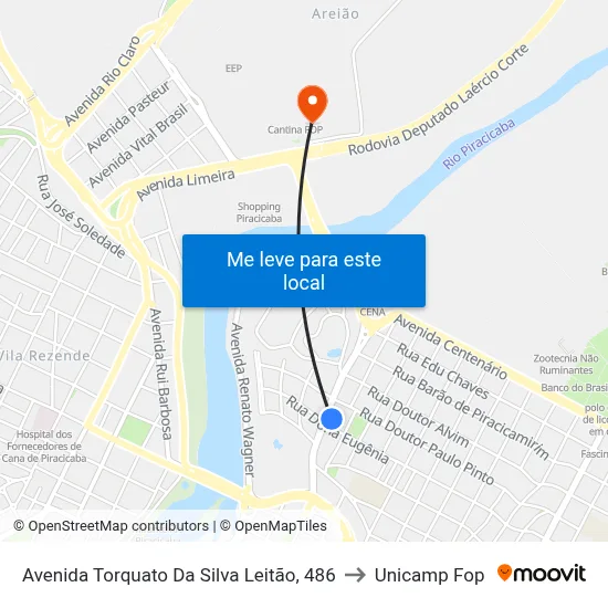 Avenida Torquato Da Silva Leitão, 486 to Unicamp Fop map