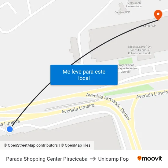 Parada Shopping Center Piracicaba to Unicamp Fop map