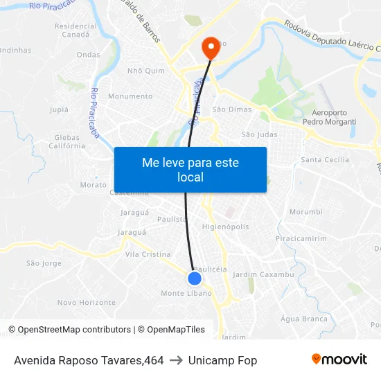 Avenida Raposo Tavares,464 to Unicamp Fop map