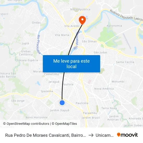 Rua Pedro De Moraes Cavalcanti, Bairro Jardim Tatuapé to Unicamp Fop map