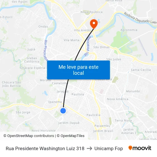 Rua Presidente Washington Luiz 318 to Unicamp Fop map