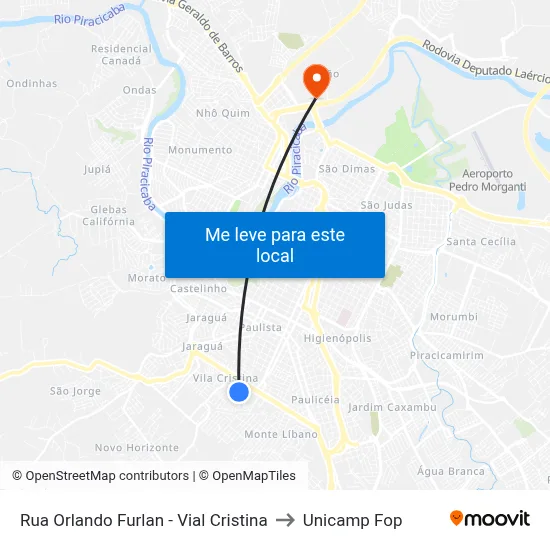 Rua Orlando Furlan - Vial Cristina to Unicamp Fop map