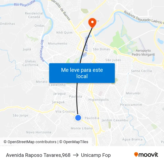 Avenida Raposo Tavares,968 to Unicamp Fop map