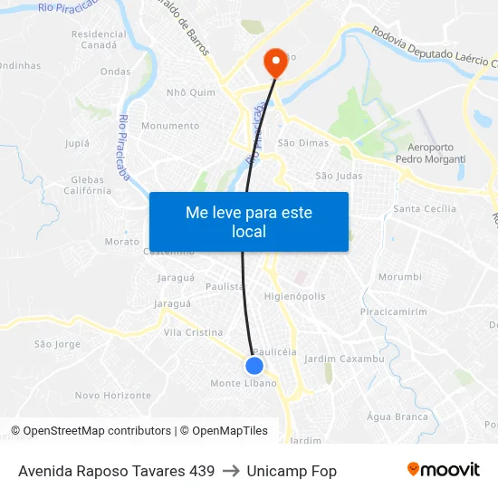 Avenida Raposo Tavares 439 to Unicamp Fop map