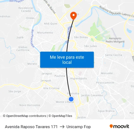 Avenida Raposo Tavares 171 to Unicamp Fop map