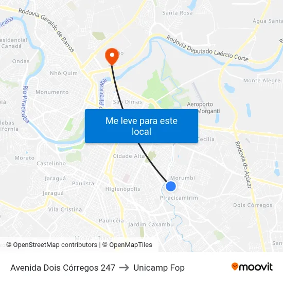 Avenida Dois Córregos 247 to Unicamp Fop map