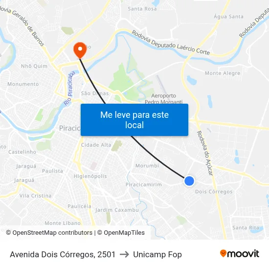 Avenida Dois Córregos, 2501 to Unicamp Fop map