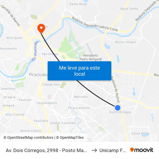 Av. Dois Córregos, 2998 - Posto Makro to Unicamp Fop map