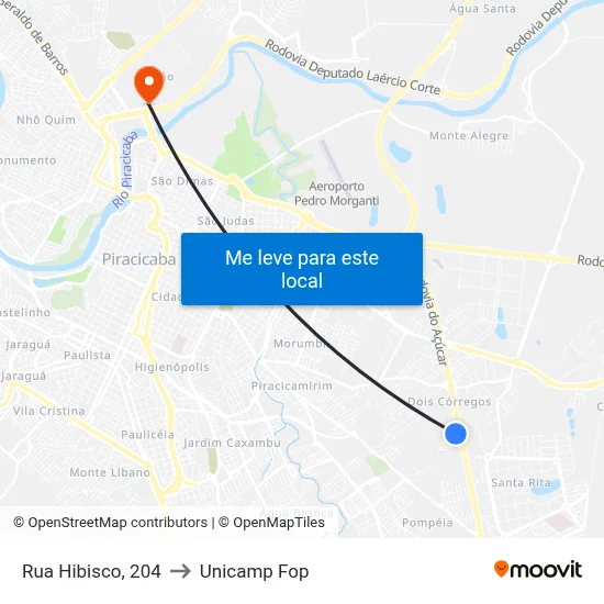 Rua Hibisco, 204 to Unicamp Fop map