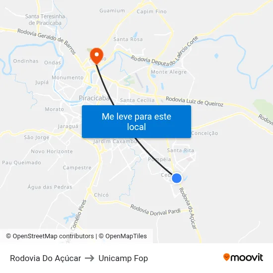 Rodovia Do Açúcar to Unicamp Fop map