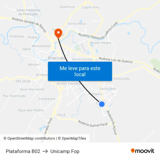 Plataforma B02 to Unicamp Fop map