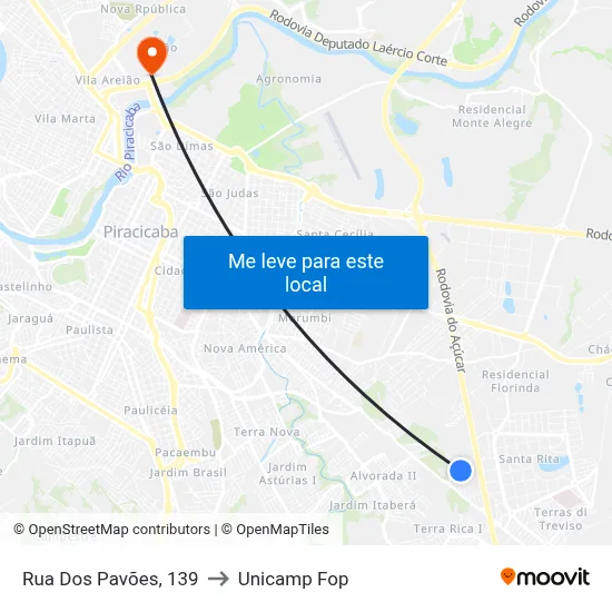 Rua Dos Pavões, 139 to Unicamp Fop map