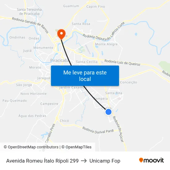 Avenida Romeu Ítalo Rípoli 299 to Unicamp Fop map