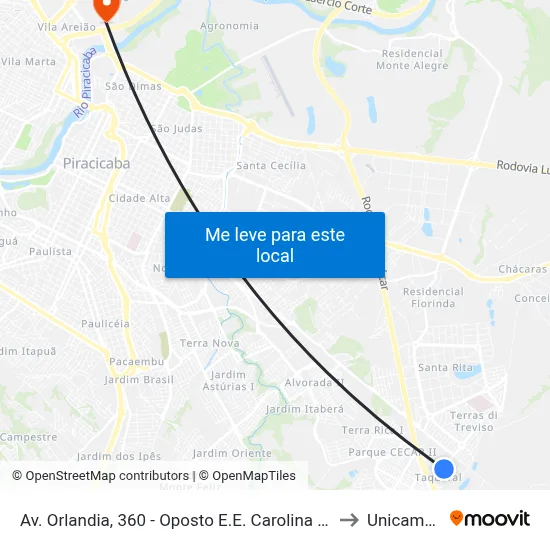 Av. Orlandia, 360 - Oposto E.E. Carolina Mendes Thame to Unicamp Fop map