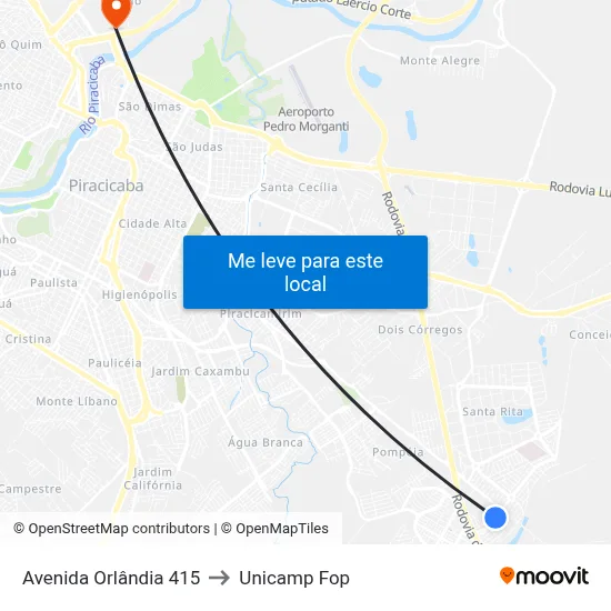 Avenida Orlândia 415 to Unicamp Fop map
