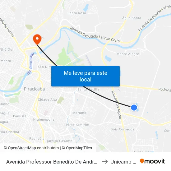 Avenida Professsor Benedito De Andrade, 511 to Unicamp Fop map