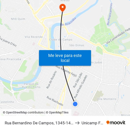 Rua Bernardino De Campos, 1345-1429 to Unicamp Fop map
