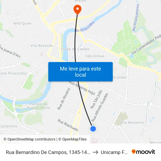 Rua Bernardino De Campos, 1345-1429 to Unicamp Fop map