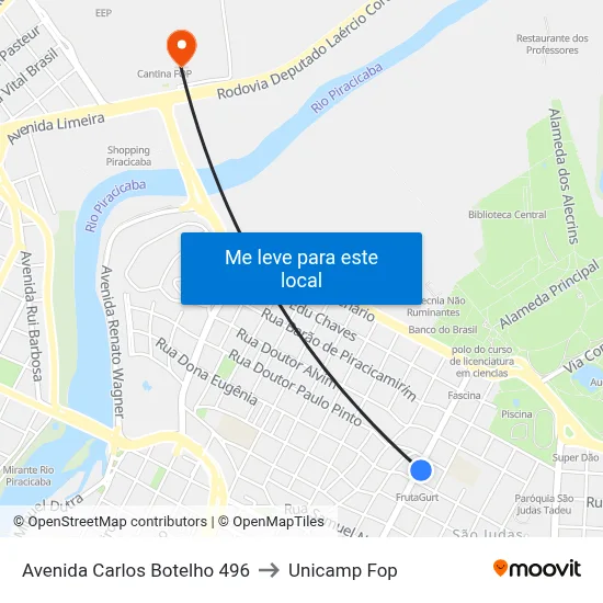 Avenida Carlos Botelho 496 to Unicamp Fop map