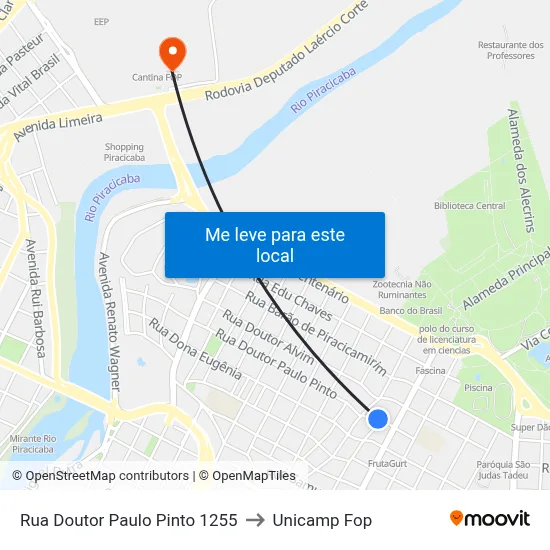 Rua Doutor Paulo Pinto 1255 to Unicamp Fop map