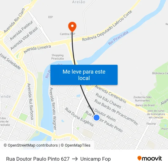 Rua Doutor Paulo Pinto 627 to Unicamp Fop map