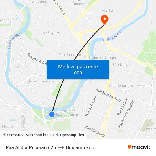 Rua Alidor Pecorari 625 to Unicamp Fop map