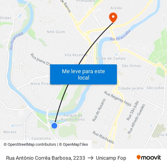 Rua Antônio Corrêa Barbosa, 2233 to Unicamp Fop map