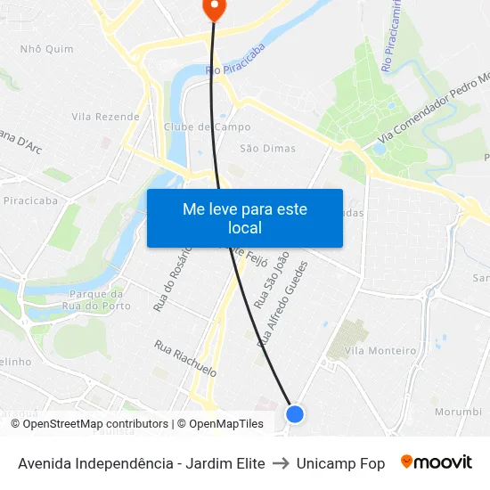 Avenida Independência - Jardim Elite to Unicamp Fop map