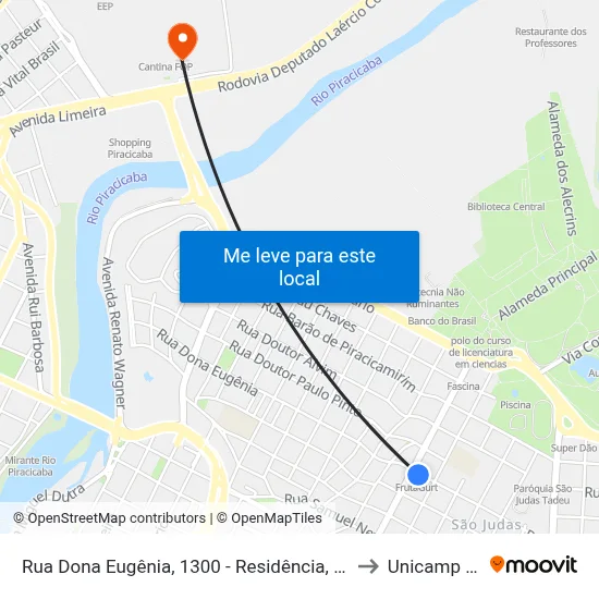 Rua Dona Eugênia, 1300 - Residência, Nº 1300 to Unicamp Fop map