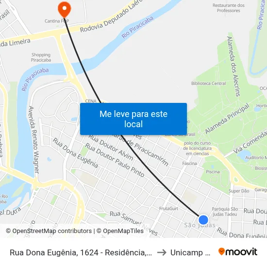 Rua Dona Eugênia, 1624 - Residência, 1624 to Unicamp Fop map