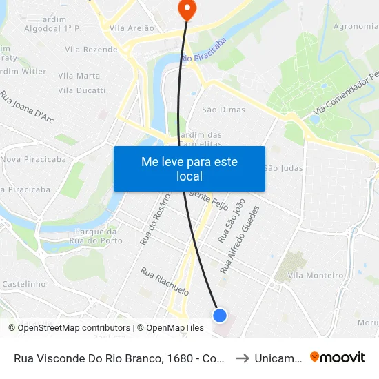 Rua Visconde Do Rio Branco, 1680 - Cob. Fibra Azul, 1680 to Unicamp Fop map