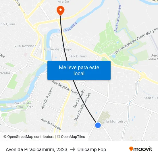Avenida Piracicamirim, 2323 to Unicamp Fop map