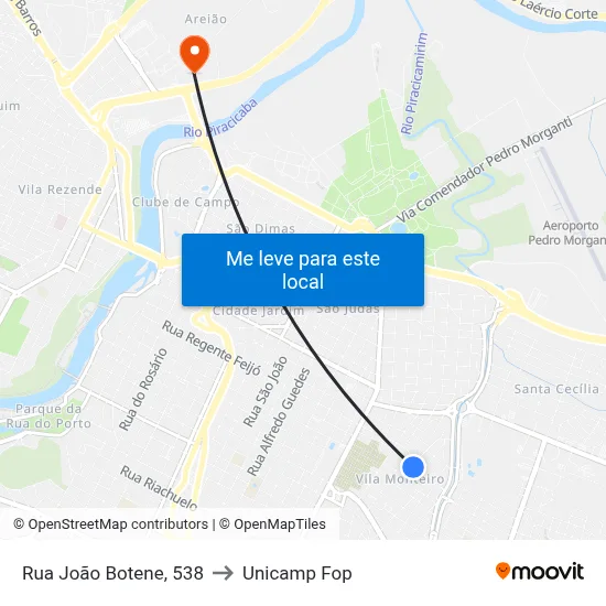 Rua João Botene, 538 to Unicamp Fop map