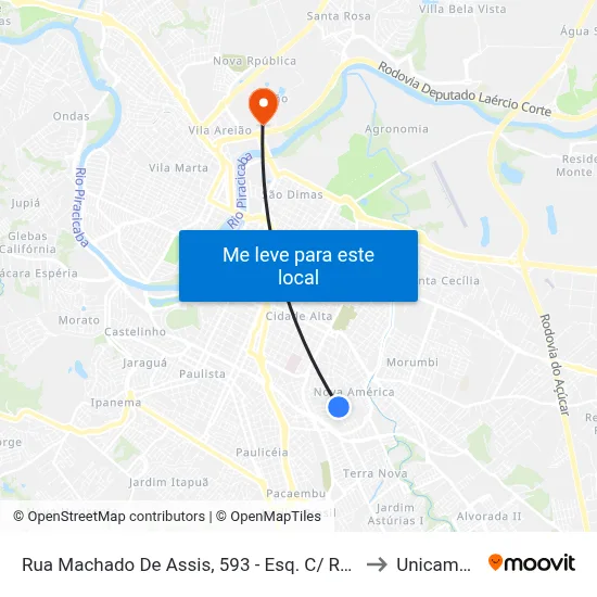 Rua Machado De Assis, 593 - Esq. C/ Rua Luíz Razera to Unicamp Fop map