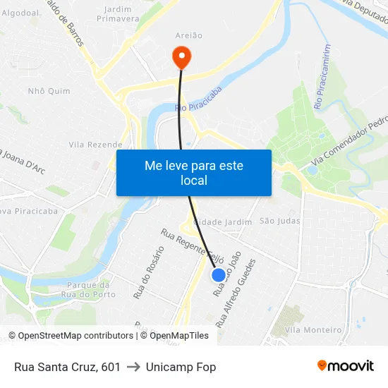 Rua Santa Cruz, 601 to Unicamp Fop map