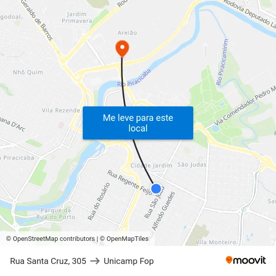 Rua Santa Cruz, 305 to Unicamp Fop map