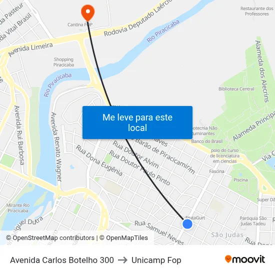 Avenida Carlos Botelho 300 to Unicamp Fop map