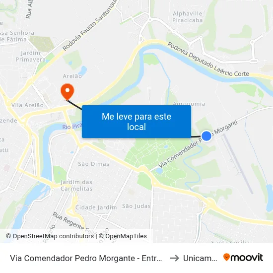 Via Comendador Pedro Morgante - Entrada Do Aeroporto to Unicamp Fop map