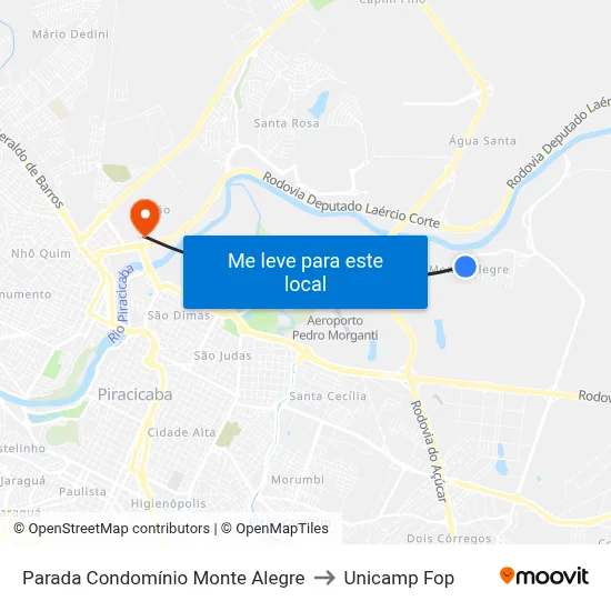 Parada Condomínio Monte Alegre to Unicamp Fop map