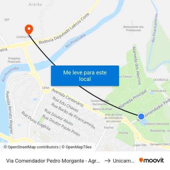 Via Comendador Pedro Morgante - Agronomia / Esalq to Unicamp Fop map