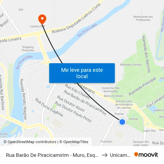 Rua Barão De Piracicamirim - Muro, Esq. C/ Av. São João to Unicamp Fop map
