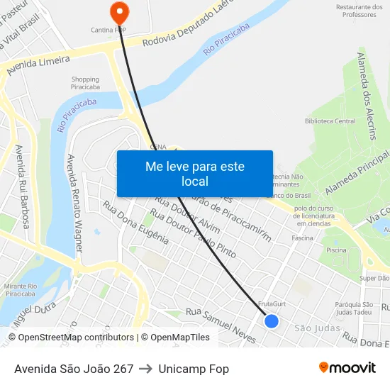 Avenida São João 267 to Unicamp Fop map