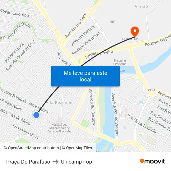 Praça Do Parafuso to Unicamp Fop map