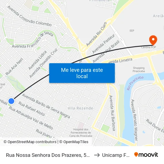 Rua Nossa Senhora Dos Prazeres, 564 to Unicamp Fop map