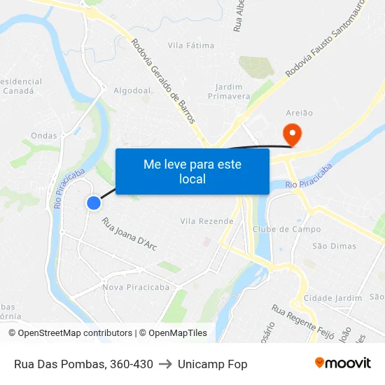 Rua Das Pombas, 360-430 to Unicamp Fop map