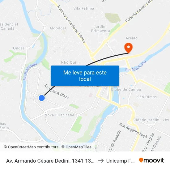 Av. Armando Césare Dedini, 1341-1369 to Unicamp Fop map