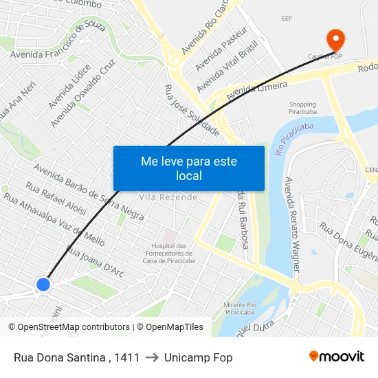 Rua Dona Santina , 1411 to Unicamp Fop map