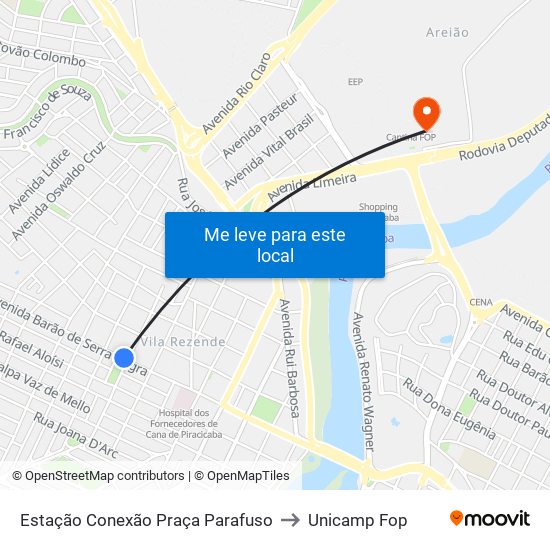 Estação Conexão Praça Parafuso to Unicamp Fop map